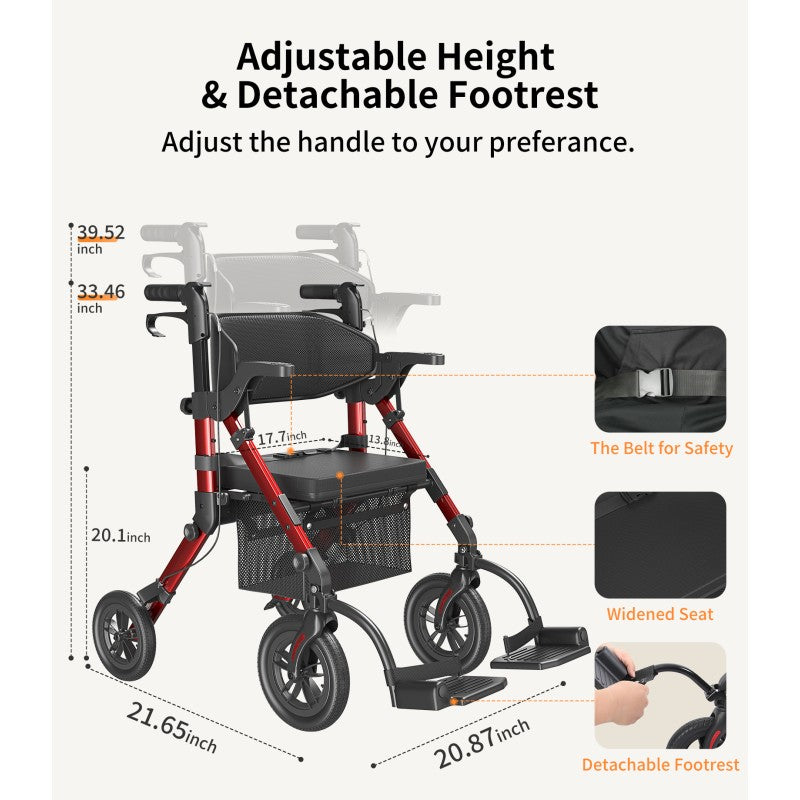 Z51 Shift Combo 2 In 1 Rollator - Transport Chair Walker