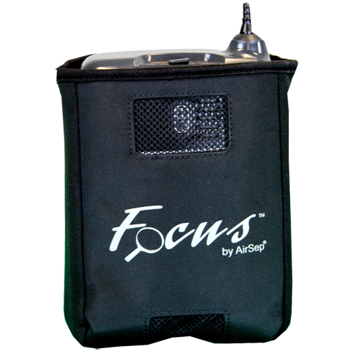 AirSep Focus Portable Oxygen Concentrator in carrying case (side view).